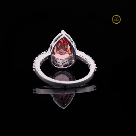 Fancy Vivid Red Pear Lab Diamond Pave Halo Ring - view 4