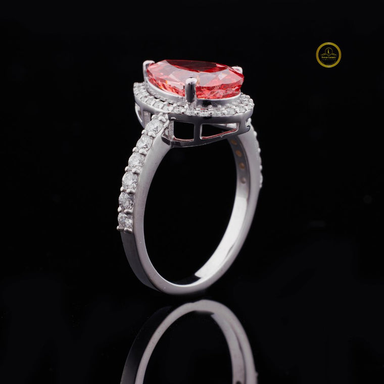 Fancy Vivid Red Pear Moissanite Pave Halo Ring - view 2