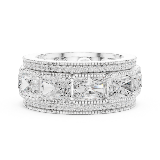 Radiant Cut Lab Diamond Wide Pave Border Band Ring - view 3