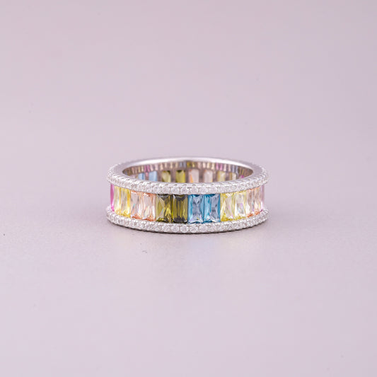 Rainbow Sapphire Eternity Band Diamond Pave Edges Natural Sapphire Ring - view 2