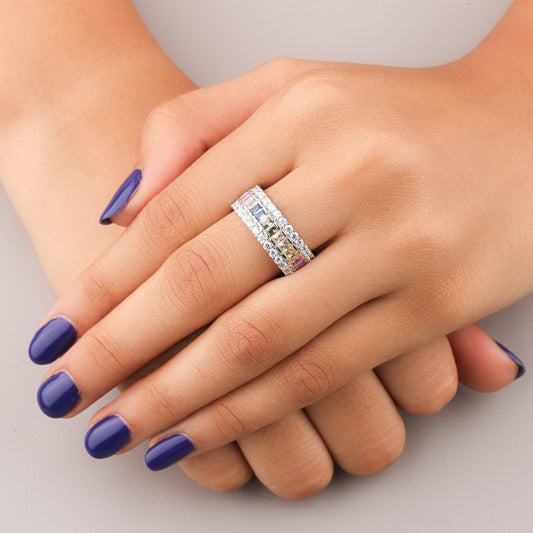 Rainbow Sapphire Eternity Band Double Pave Diamonds Natural Sapphire Ring - view 3