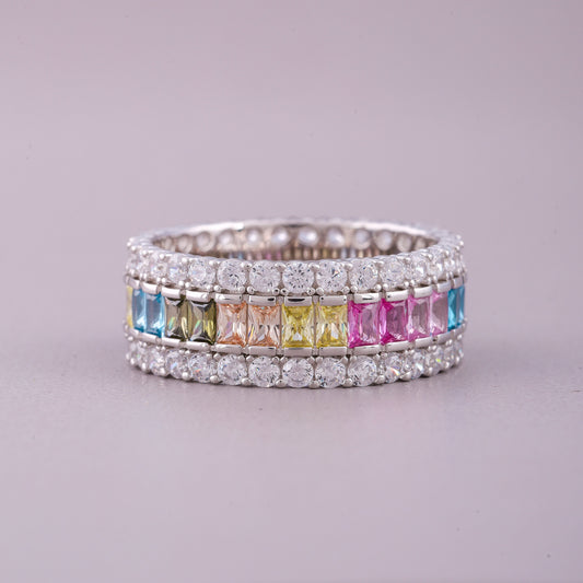 Rainbow Sapphire Eternity Band Double Pave Diamonds Natural Sapphire Ring - view 2