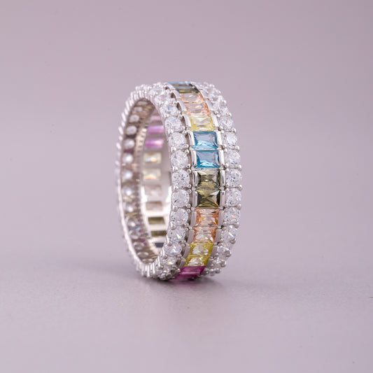 Rainbow Sapphire Eternity Band Double Pave Diamonds Natural Sapphire Ring - view 4