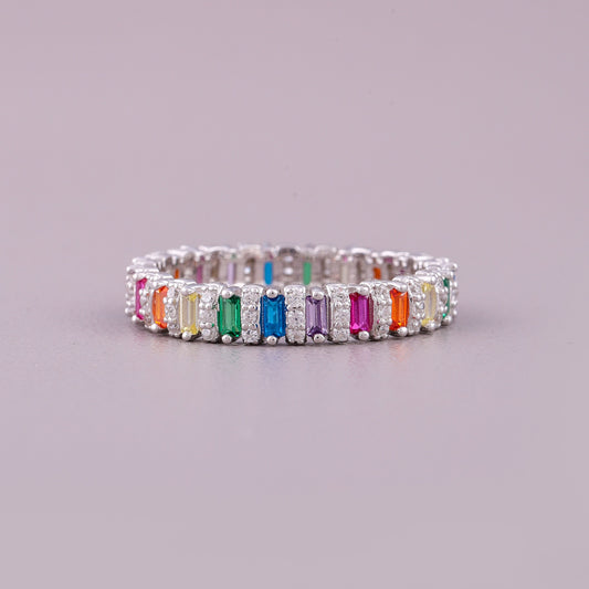 Emerald Cut Rainbow Sapphire Eternity Band Natural Sapphire Ring - view 2
