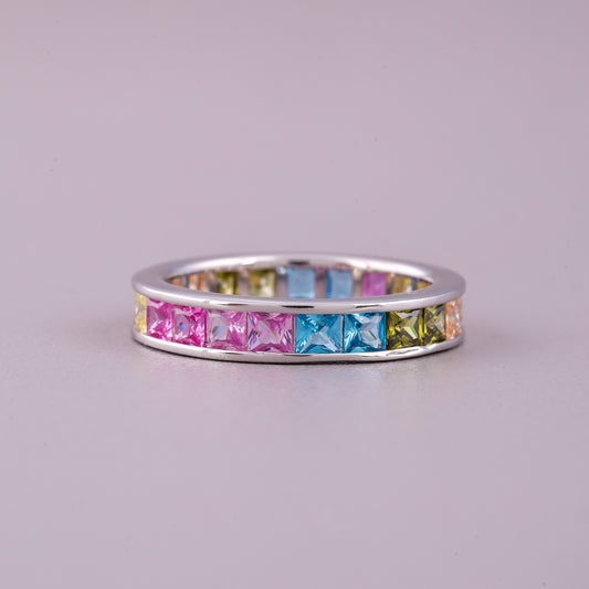 Princess Cut Rainbow Sapphire Eternity Band Natural Sapphire Ring - view 2