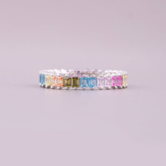Multi Natural Sapphire Diamond Eternity Ring Stunning Colorful Wedding Band - view 2