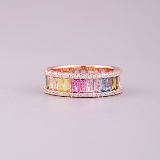 Natural Rainbow Baguette Sapphire & Diamond Eternity Band - view 2