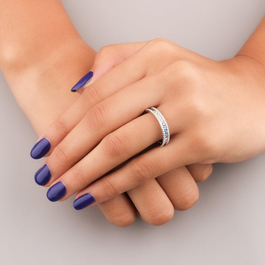 Round Rainbow Natural Sapphire & Diamond Eternity Anniversary Band - view 3