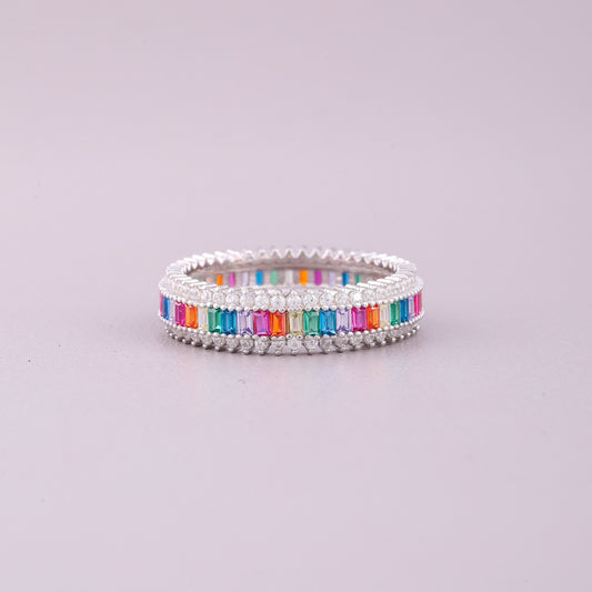 Baguette Rainbow Sapphire Diamond Band Ring - view 2