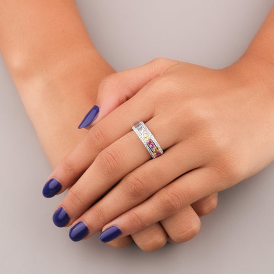 Vintage Princess Cut Sapphire Diamond Eternity Ring - view 3