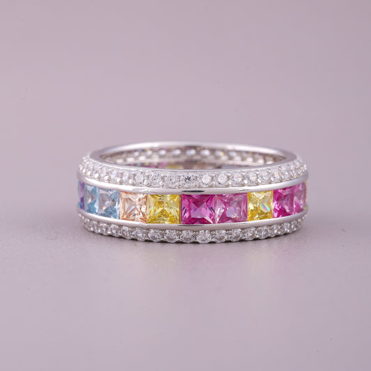 Vintage Princess Cut Sapphire Diamond Eternity Ring - view 2