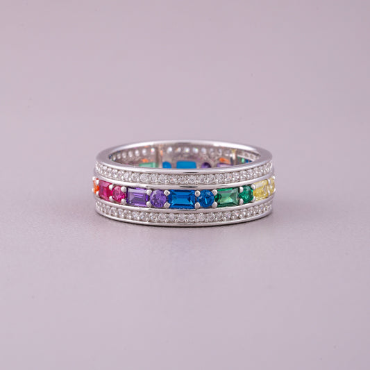 Vintage Rainbow Sapphire Channel Set Diamond Wedding Ring - view 2