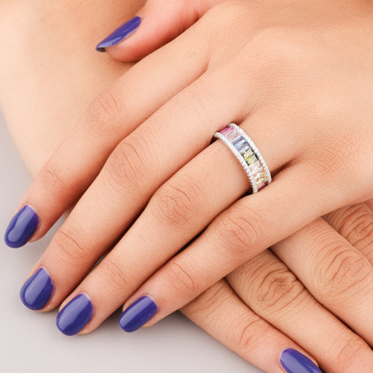 Natural Sapphire Diamond Emerald Cut Engagement Ring - view 3