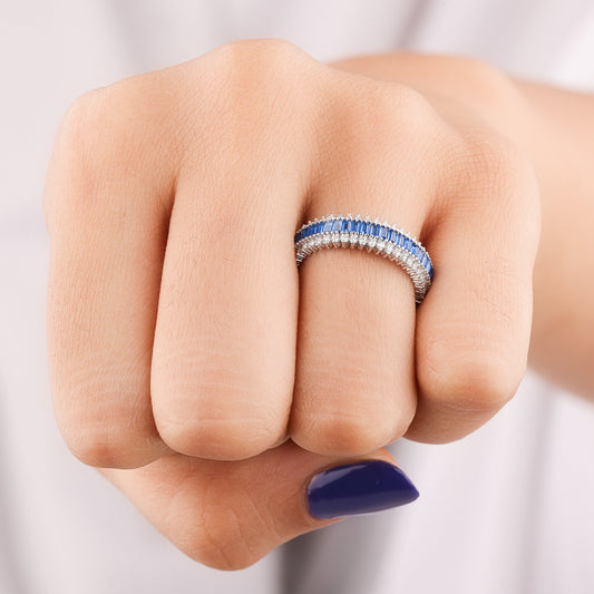 Baguette Blue Sapphire Diamond Vintage Engagement Ring - view 3