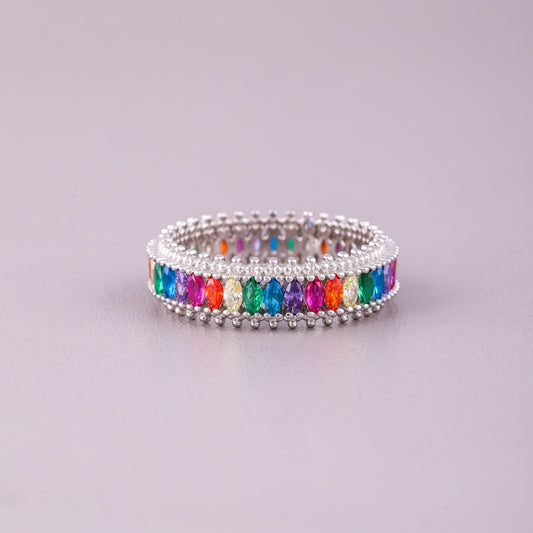 Marquise Sapphire Cluster Ring with Diamond Halo Band - view 2