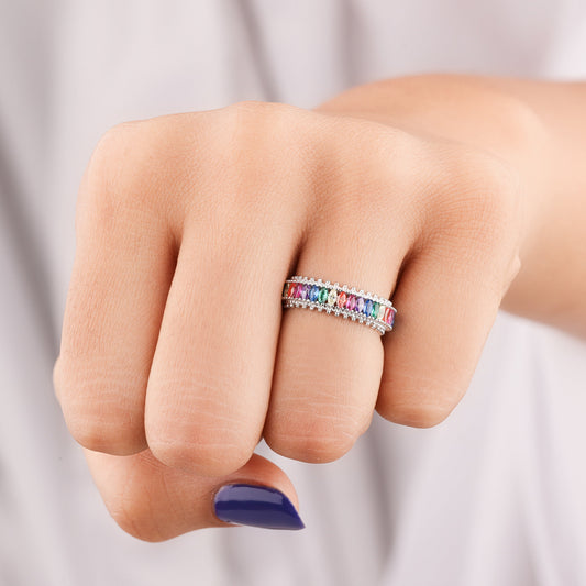 Marquise Sapphire Cluster Ring with Diamond Halo Band - view 3