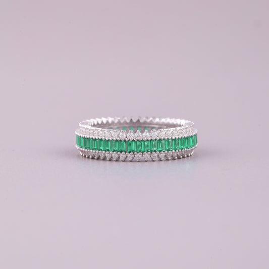 Vibrant Green Natural Sapphire Cluster Ring Diamond Pave Band - view 2