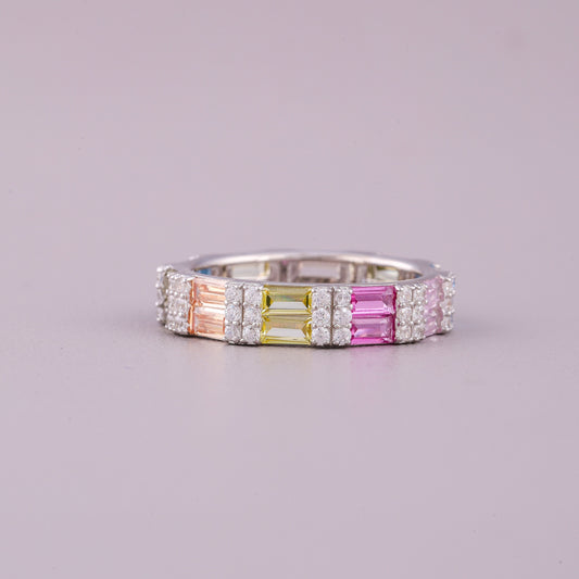 Wedding Band with Natural Sapphire Cluster Diamond Surround - view 2