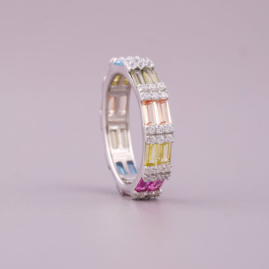 Wedding Band with Natural Sapphire Cluster Diamond Surround - view 4