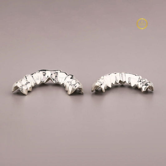 Full set iced out lab diamond grillz, close-up view