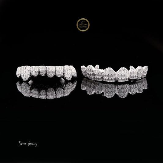 Multi Row Grillz Covered in Baguette and Round Moissanite - view 2