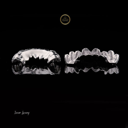 Multi Row Grillz Covered in Baguette and Round Moissanite - view 4