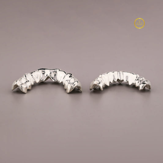 Full set iced out moissanite grillz, close-up view