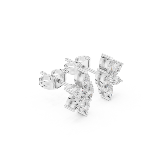 Floral Blossom Lab Diamond Marquise Cut Starburst Cluster Studs Earring - view 4