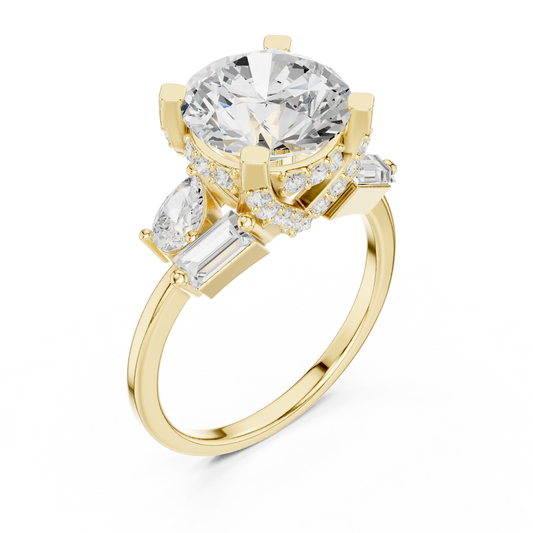 Round Brilliant Lab Diamond Ring with Side Stones - view 4