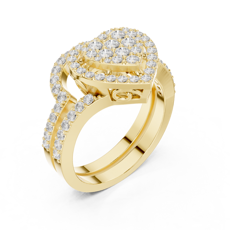 Round Cut Moissanite Multi Row Pave Halo Ring - view 2