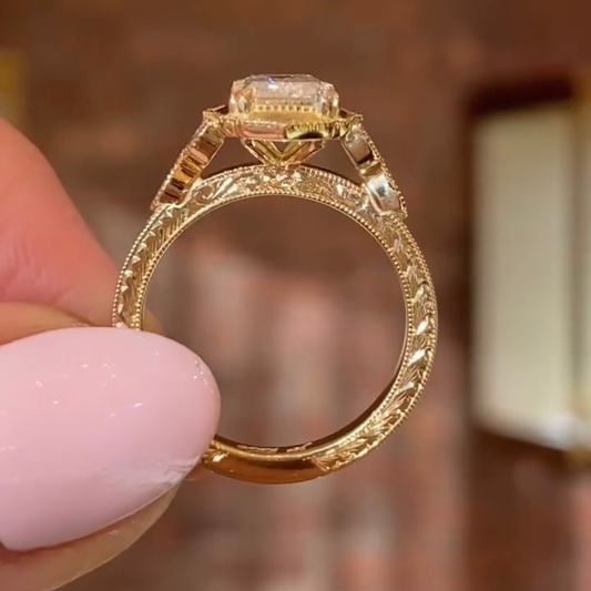 Vintage Art Deco Emerald Cut Lab Diamond Engagement Ring - view 4