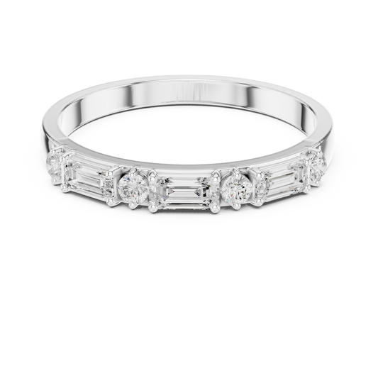 Baguette and Round Moissanite Half Eternity Wedding Band - view 3