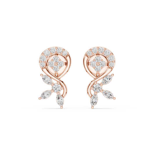 Floral Vine Marquise & Round Stone Drop Stud Earrings - view 2