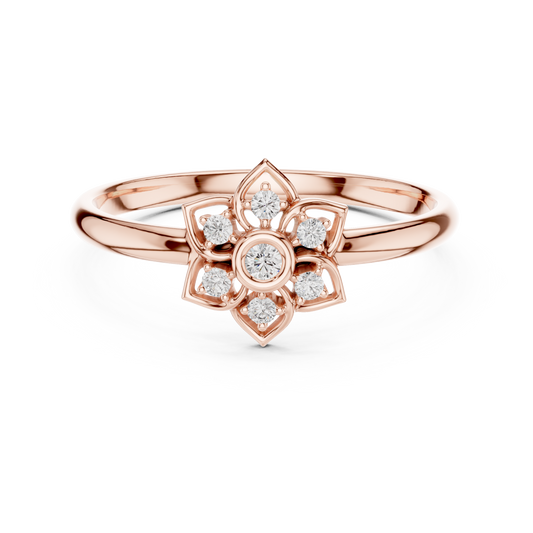 Round Cut Moissanite Floral Cluster Split Shank Ring - view 2