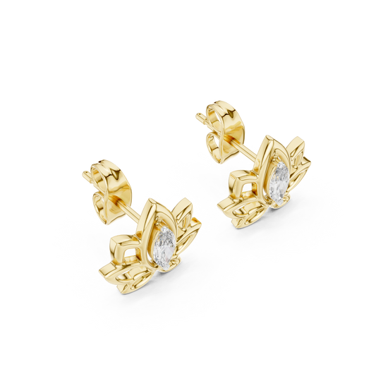 Lotus Flower Marquise Cut Open Petal Stud Earrings - view 4