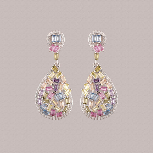 Rainbow Colored Diamond Teardrop Dangle Earrings - view 2