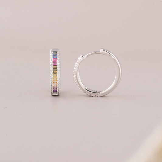 Colored Baguette Diamond Huggie Hoop Earrings - view 2