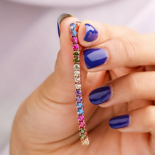 Rainbow Sapphire Diamond Linear Drop Earrings - view 3