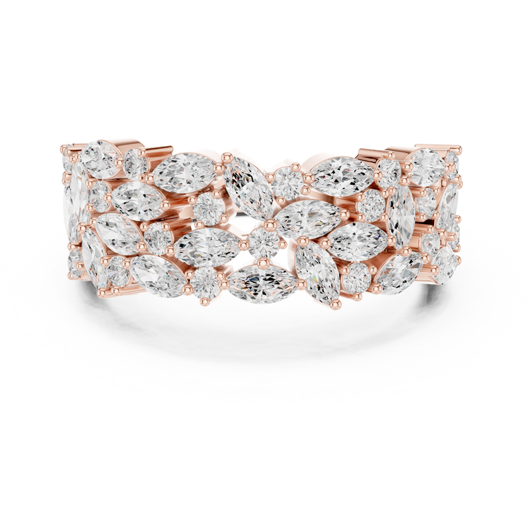 Floral Cluster Marquise Cut Lab Diamond Statement Wedding Band - view 2