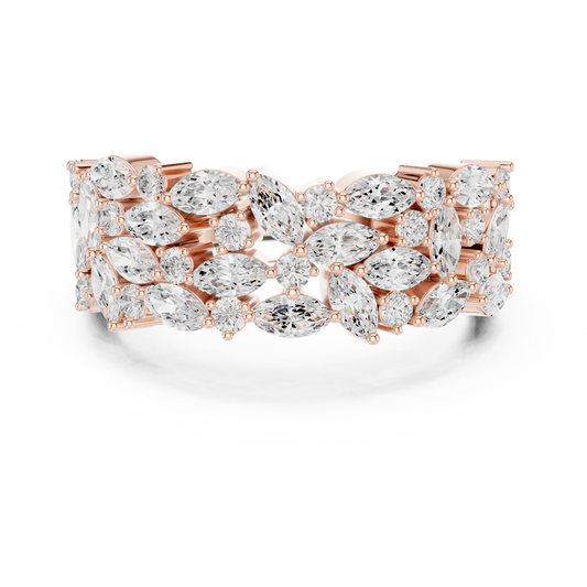 Floral Cluster Marquise Cut Moissanite Statement Wedding Band - view 2