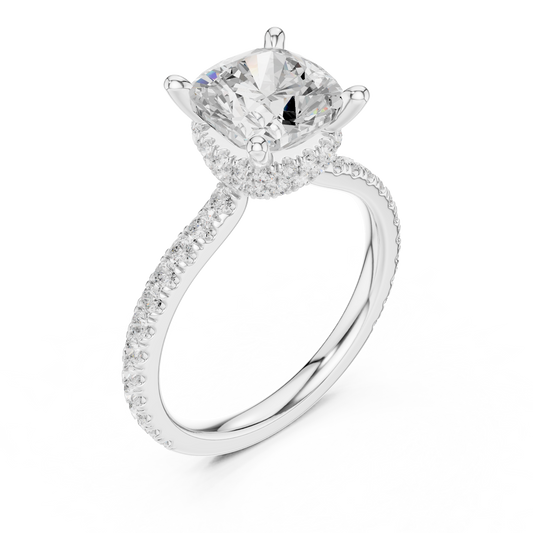 Cushion Cut Lab Diamond Hidden Halo Pave Engagement Ring - view 4