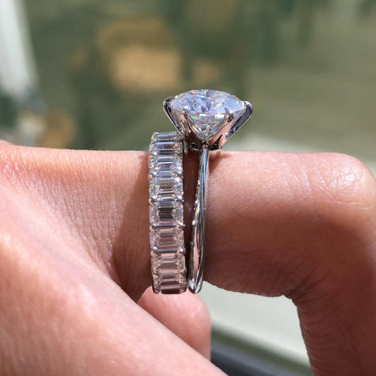 Round Cut Women's Baguette Accent Matching Eternity Band Set - view 4