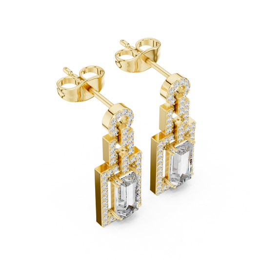 Art Deco Emerald Cut Halo Chandelier Earrings - view 4
