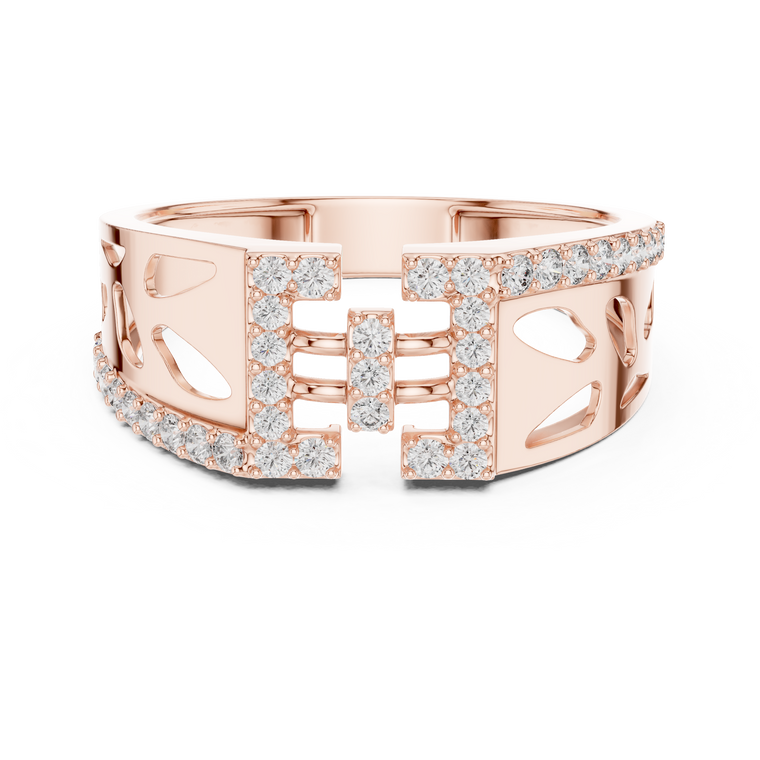 Round Cut Moissanite Men's Openwork Floating Bridge Gold Band - view 2