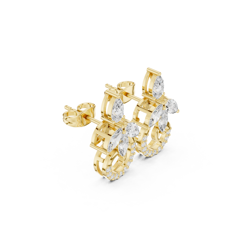 Floral Crescent Pear and Marquise Stud Earrings - view 2