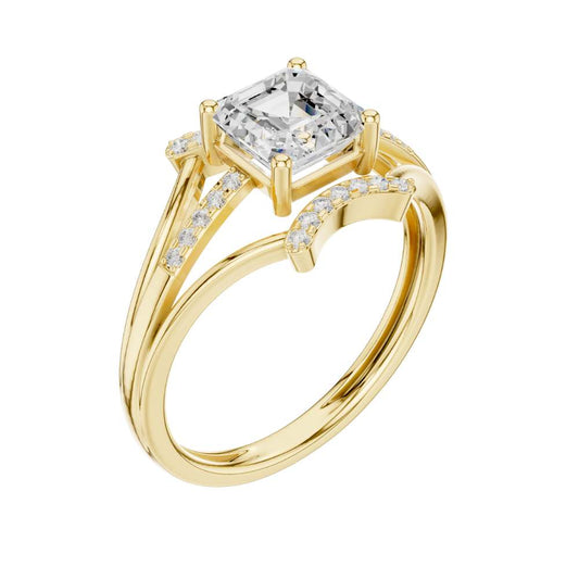 Asscher Cut Moissanite Pave Split Shank Engagement Ring - view 4