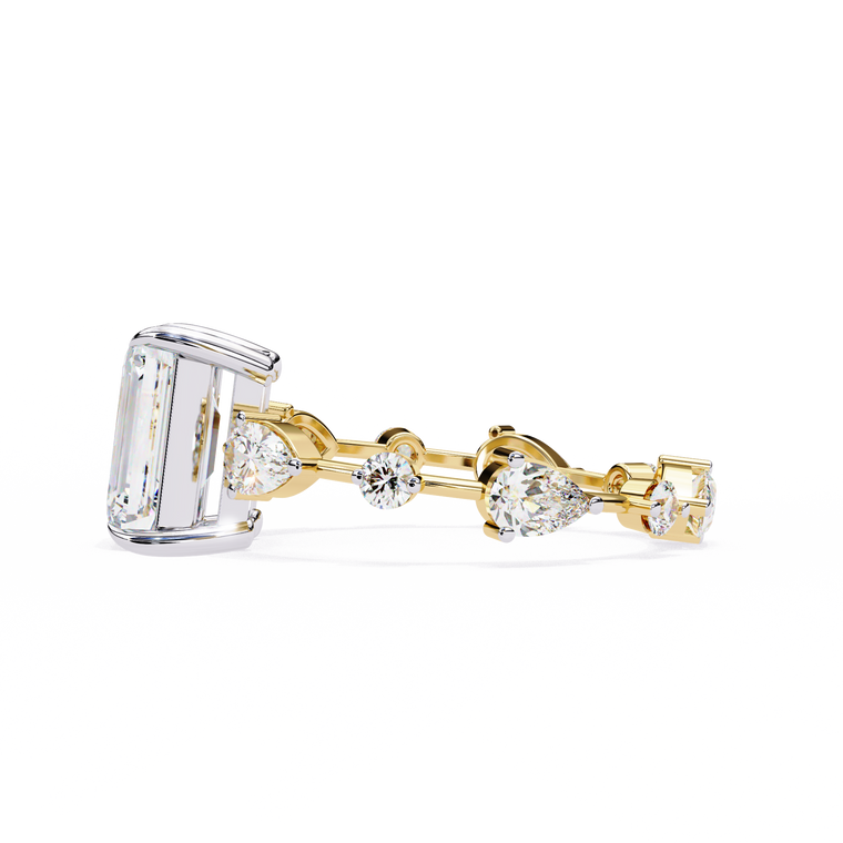 Emerald Cut Moissanite Anniversary Ring With Pave Wedding Band - view 2