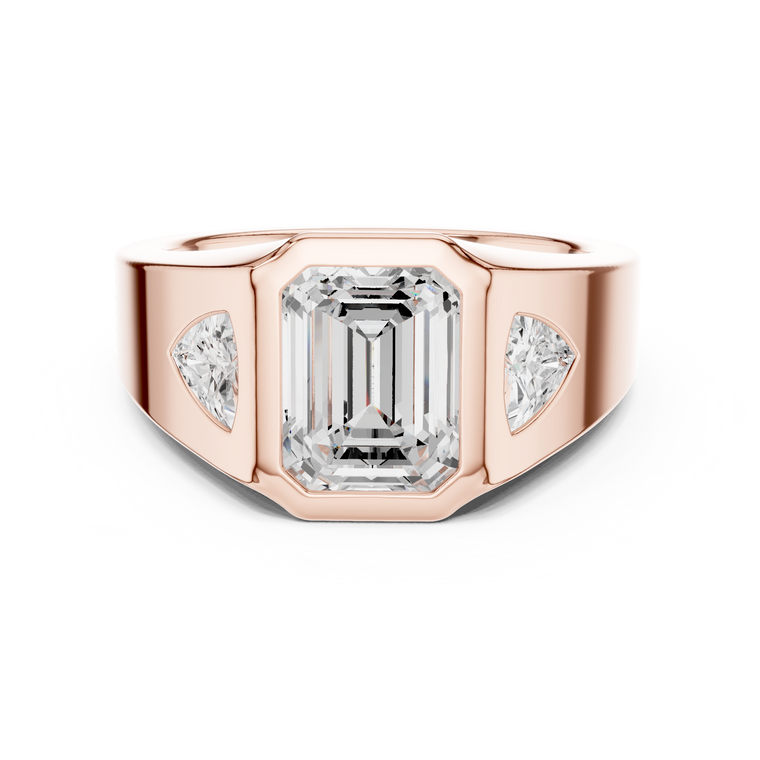 Emerald Cut Lab Grown Diamond Signet Ring With Trillion Accents - view 2