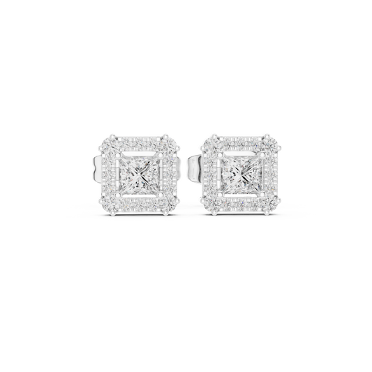 Princess Cut Square Halo Stud Earring - view 3