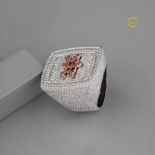 Pave Lab Grown Diamond Statement Pinky Ring Pink Floral Cluster - view 2